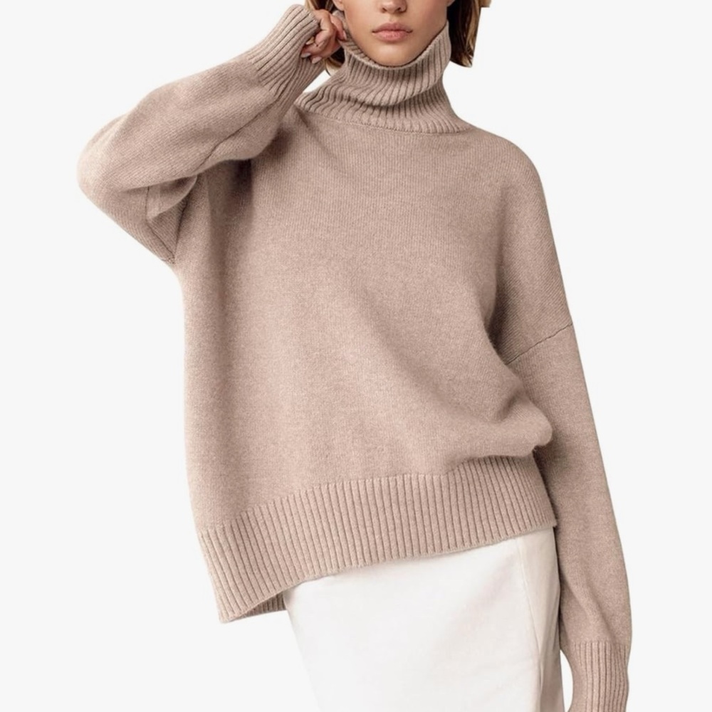 YKR Chunky Turtleneck Sweater in Beige - Size Medium